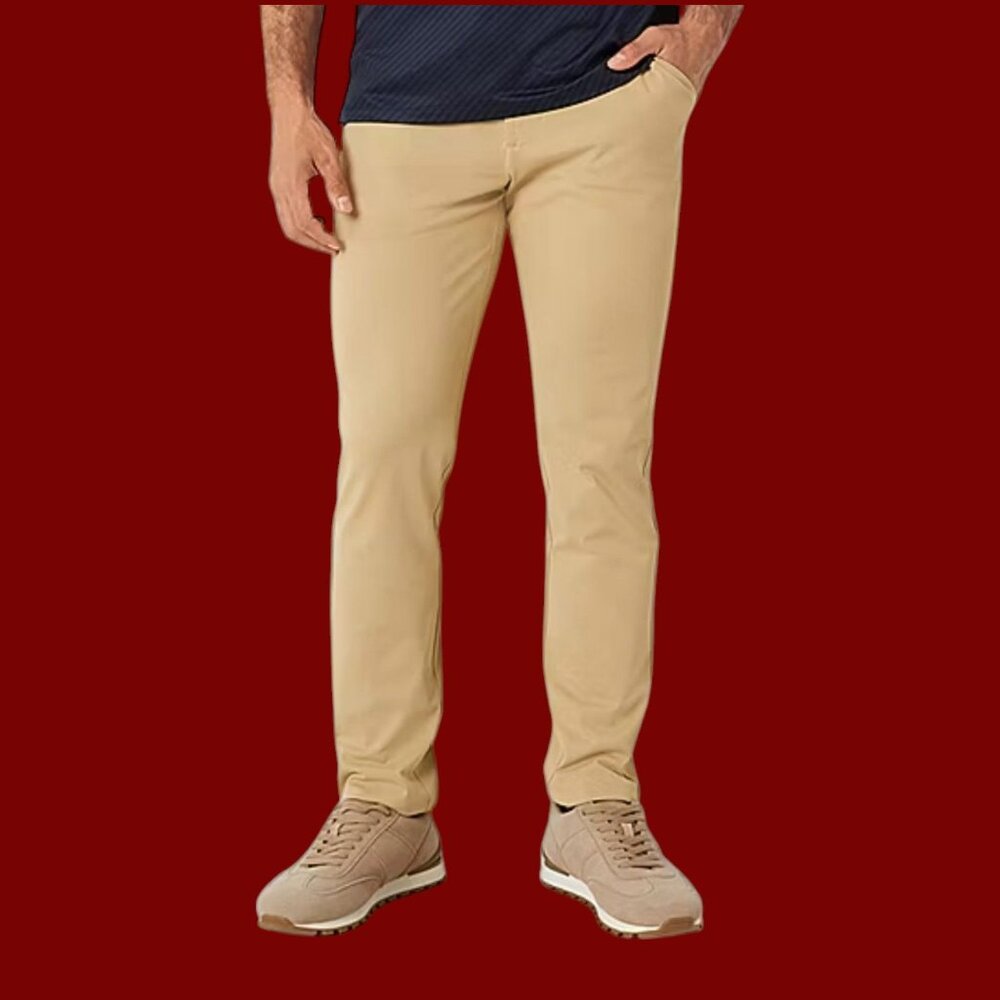 Stylus - Men's Slim Fit Flat Front Chino Pants - 5 Pockets - Gold Dust - 30 x 32